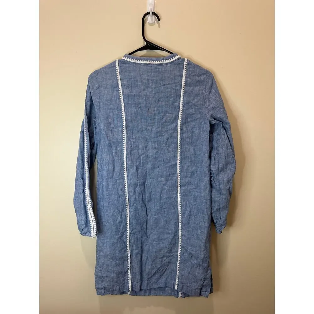 Boden Sz 2 Cleo Linen Dress Blue Chambray Embroidery - Nice, No Belt - Picture 5 of 6